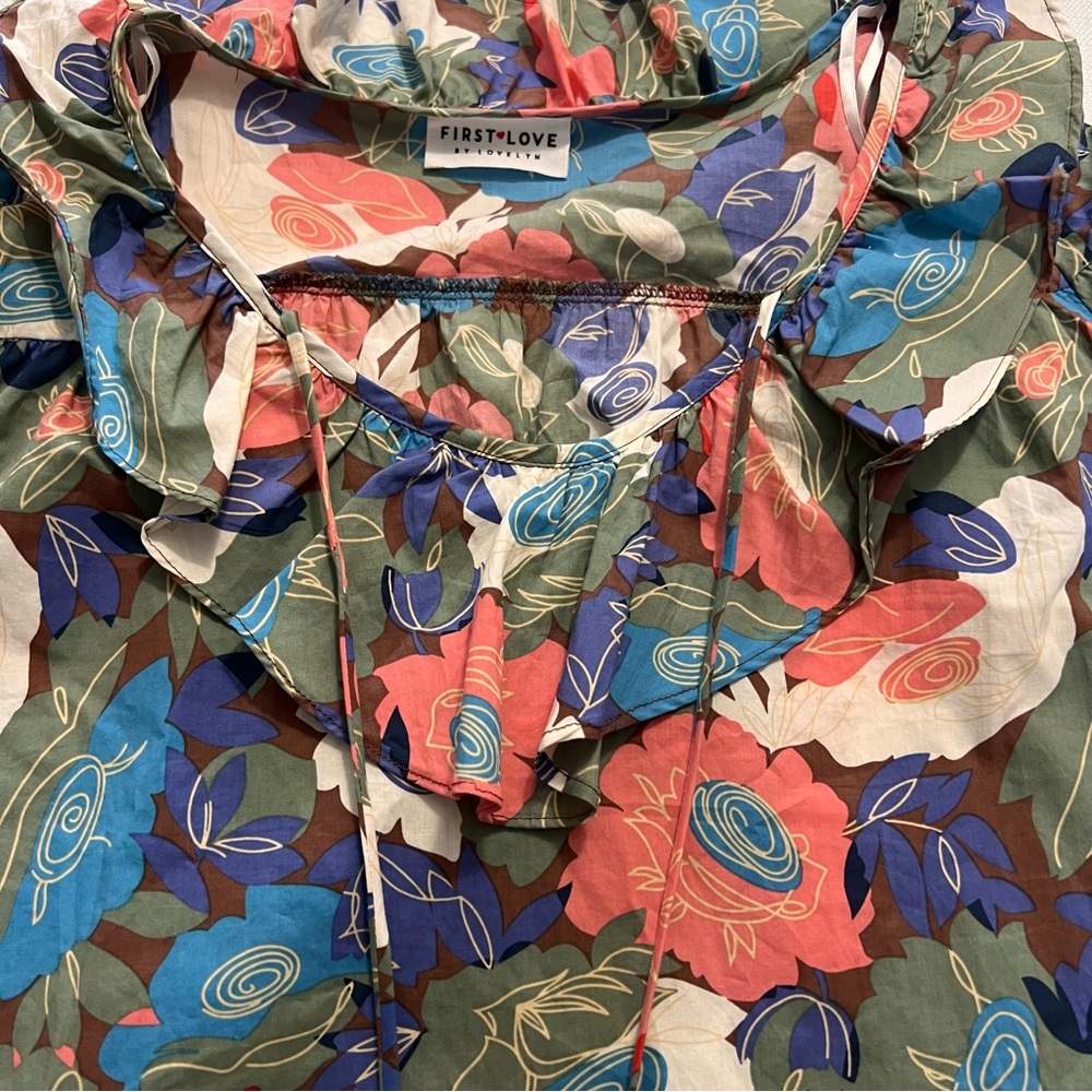 First Love | Cotton Long Sleeve Floral Print Blouse With Ruffle details. - Picture 9 of 10